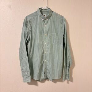 Lacoste Modern Fit Striped Green Blue Long Sleeve Button Up Shirt Men's Size 42